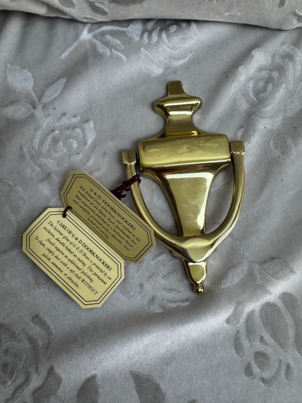 Vintage Solid Brass Door Knocker By G&D Spain With Tag Elegant Traditional 1970s - Picture 4 of 7
